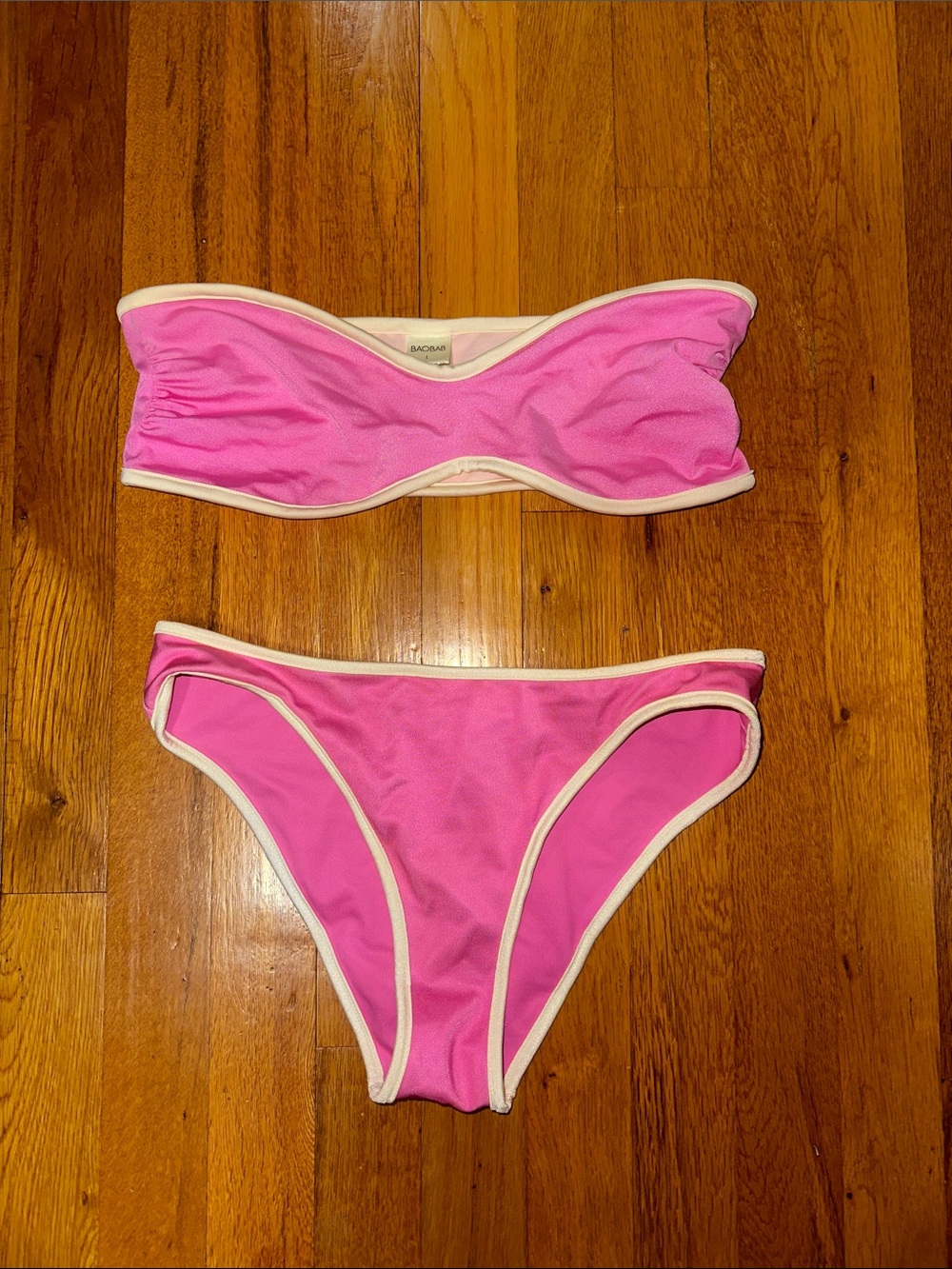 BAOBAB Pink Strapless Bikini Set with Cream Trim